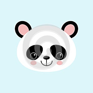 Cute Panda Face Vector Iconon Blue Background