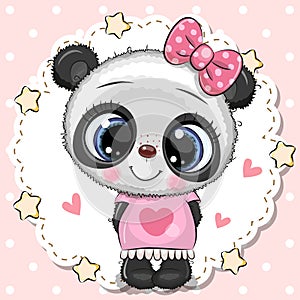 Cute Panda girl with pink bow