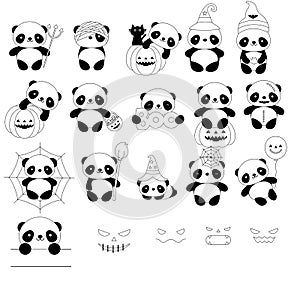 Cute Panda With Halloween Set Costume, Cartoon animal character.vector illustration