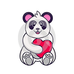Cute Panda holding a big red heart. Animal cartoon concept isolated. Can used for t-shirt, greeting card