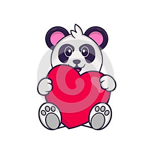 Cute Panda holding a big red heart. Animal cartoon concept isolated. Can used for t-shirt, greeting card, invitation card or