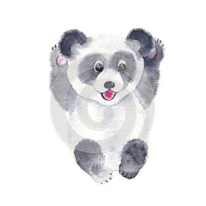 Cute panda isolated on white background. Watercolor hand drawn illustration. Perfect for kid cards, baby shower, clothes