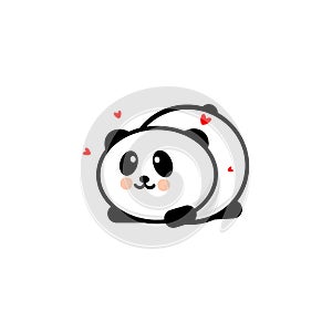 Cute Panda in love and played vector illustration, Baby Bear logo, new design line art, Chinese Teddy-bear Black color