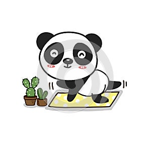 Cute Panda meditating with yoga.Cute cartoon character