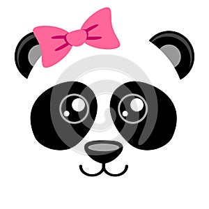 Cute panda with pink bow. Girlish print with chinese bear for t-shirt