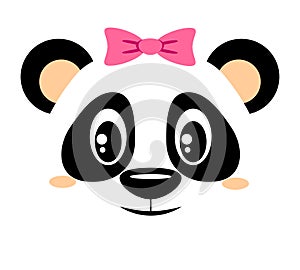 Cute panda with pink bow. Girlish print with chinese bear for t-shirt