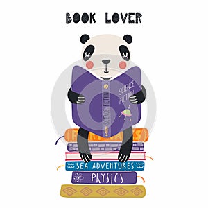 Cute panda reading a book