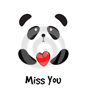 Cute Panda with Red Heart. Miss You Card