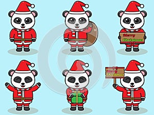 Cute Panda Santa Claus vector illustration.