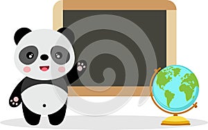 Cute panda with school blackboard and globe