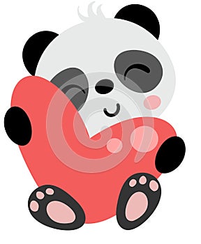 Cute panda sitting holding a big heart