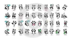 Cute panda, stickers collection, in different poses, different moods