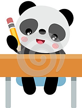 Cute panda studying in the classroom