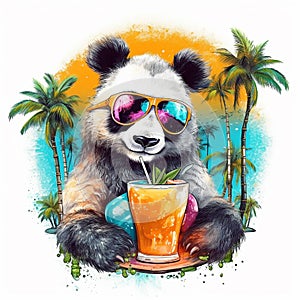 cute panda in sunglasses drinks a cocktail 1