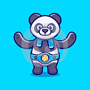 cute panda wins boxing match illustration