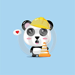 Cute panda works in construction
