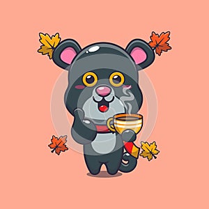 Cute panther with coffee in autumn season.