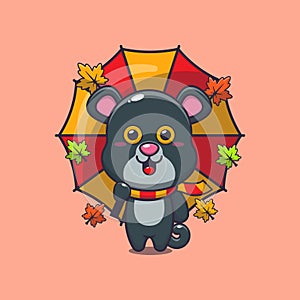 Cute panther with umbrella at autumn season.