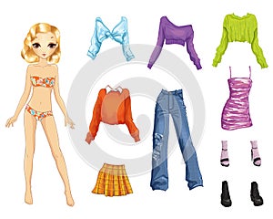 Cute paper doll with stylish casual clothes