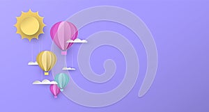 Cute papercut hot air balloon background for kids