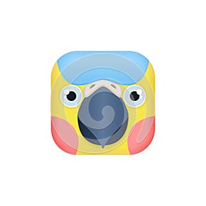 Cute parrot face with beak and eyes, bird head in square shape