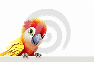 Cute Parrot white background with clipping path. 3D illustration. space for text generative ai