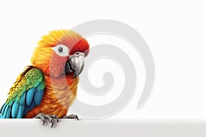 Cute Parrot white background with clipping path. 3D illustration. space for text generative ai