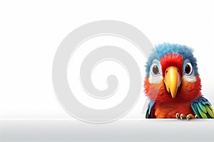 Cute Parrot white background with clipping path. 3D illustration. space for text generative ai