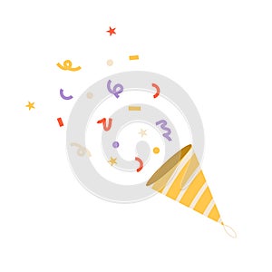 Cute party popper, confetti. Vector illustration