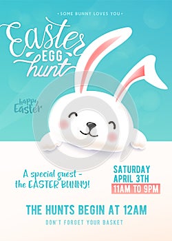 Cute party poster for Easter Egg Hunt with funny easter bunny photo