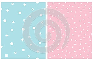 Cute Pastel Blue and Pink Memphis Style Abstract Print.