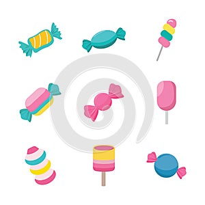 Cute Pastel Candy and Lollipop Vector Set