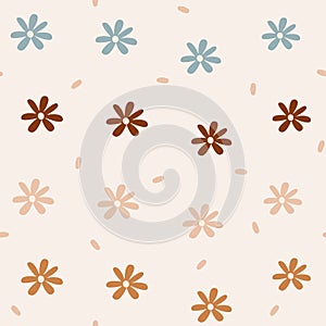 Cute pastel colored seamless vector pattern background illustration with daisy flowers