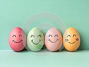 Cute Pastel Easter Eggs with Smiley Faces Fun Spring Egg Decor