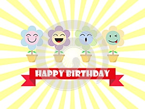 Cute Pastel Flower Emoji Happy Birthday Card