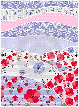 Cute patchwork pattern with landscape with flowers
