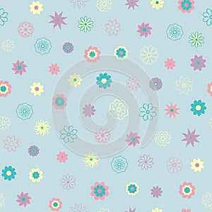 Cute pattern in small flower. Small colored flowers. Light blue background. Ditsy floral background. The elegant the template for