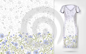 Cute pattern in small simple flowers. Seamless background and seamless border on different file layers. An example of