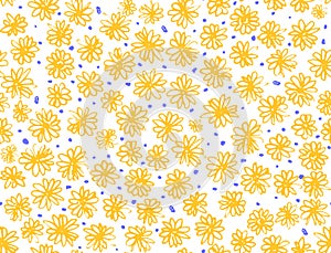 Cute pattern with yellow flowers and blue dots