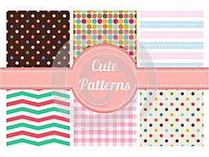 Cute patterns, stripe, chevron and dot seamless patterns