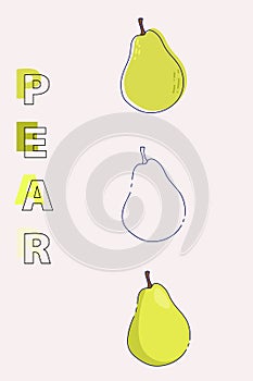 Cute pear design. Fruit background. Vector print for fabric and wallpaper. Cartoon flat design