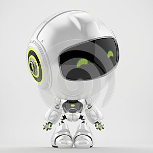 Cute pearl robot toy shyly looking to the side, 3d rendering