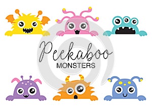 Cute Peekaboo Monsters Vector Illustration