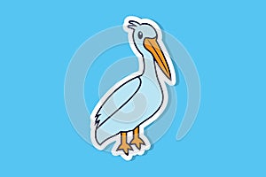 Cute Pelican bird cartoon sticker style vector illustration. Animal nature icon concept.