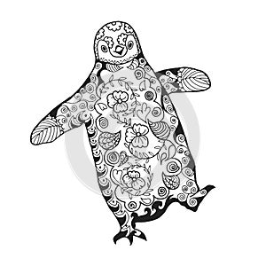 Cute penguin. Adult antistress coloring page