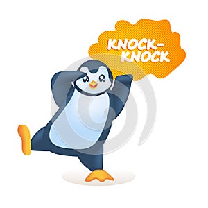 cute penguin animal with knock knock speech antarctic bird full length