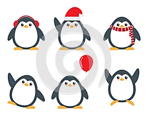 Cute penguin cartoon characters set in different poses