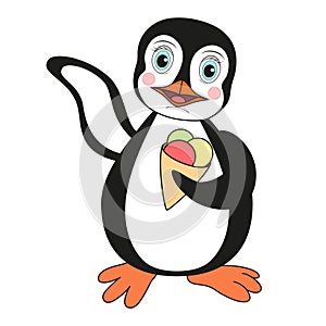 Cute penguin cartoon waving.