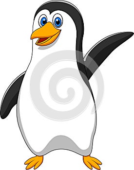 Cute penguin cartoon waving
