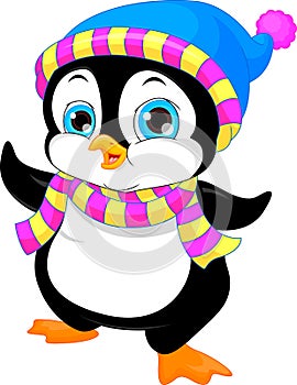 Cute penguin cartoon waving